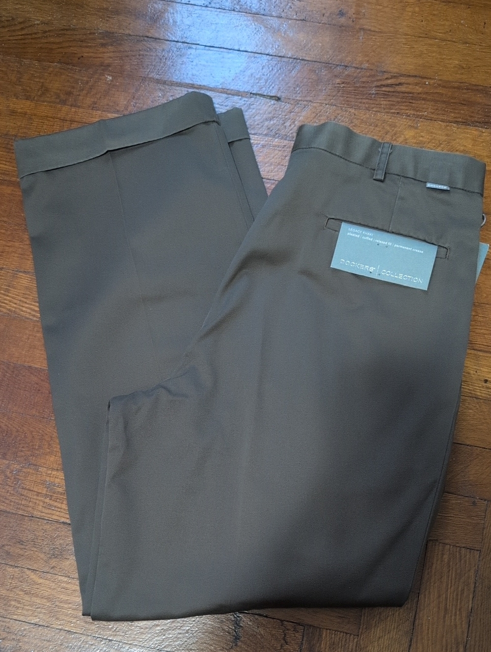 New Dockers Collection Legacy Khaki Pants Classic Fit Pleated Cuffed Olive Brown